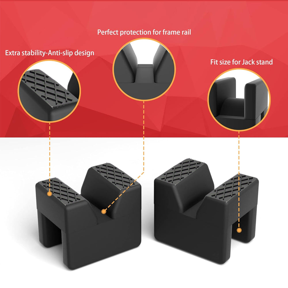 1/2 Set Curved Jack Pad 2.6×1.8×2 in – Universal Slotted Rubber Floor Jack Protector