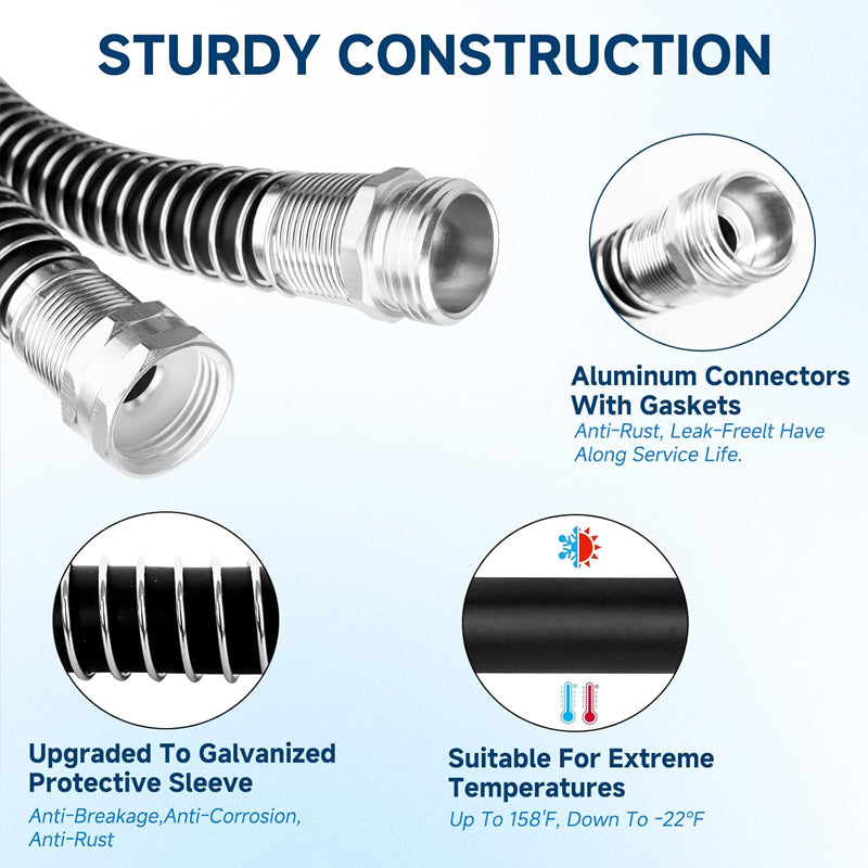 25FT 5/8" Diameter RV Sewer Hose – Black, No-Kink Design with Storage Bag | RV Supplies