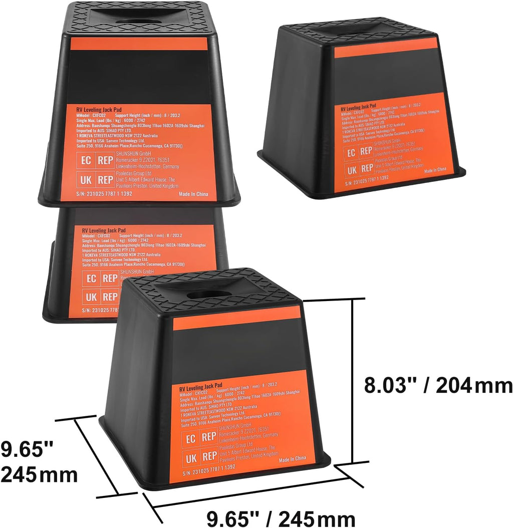 4-Pack RV Jack Blocks – 6000 lbs Capacity Polypropylene Stabilizer Blocks for Trailer, RV & Camper | RV Accessories