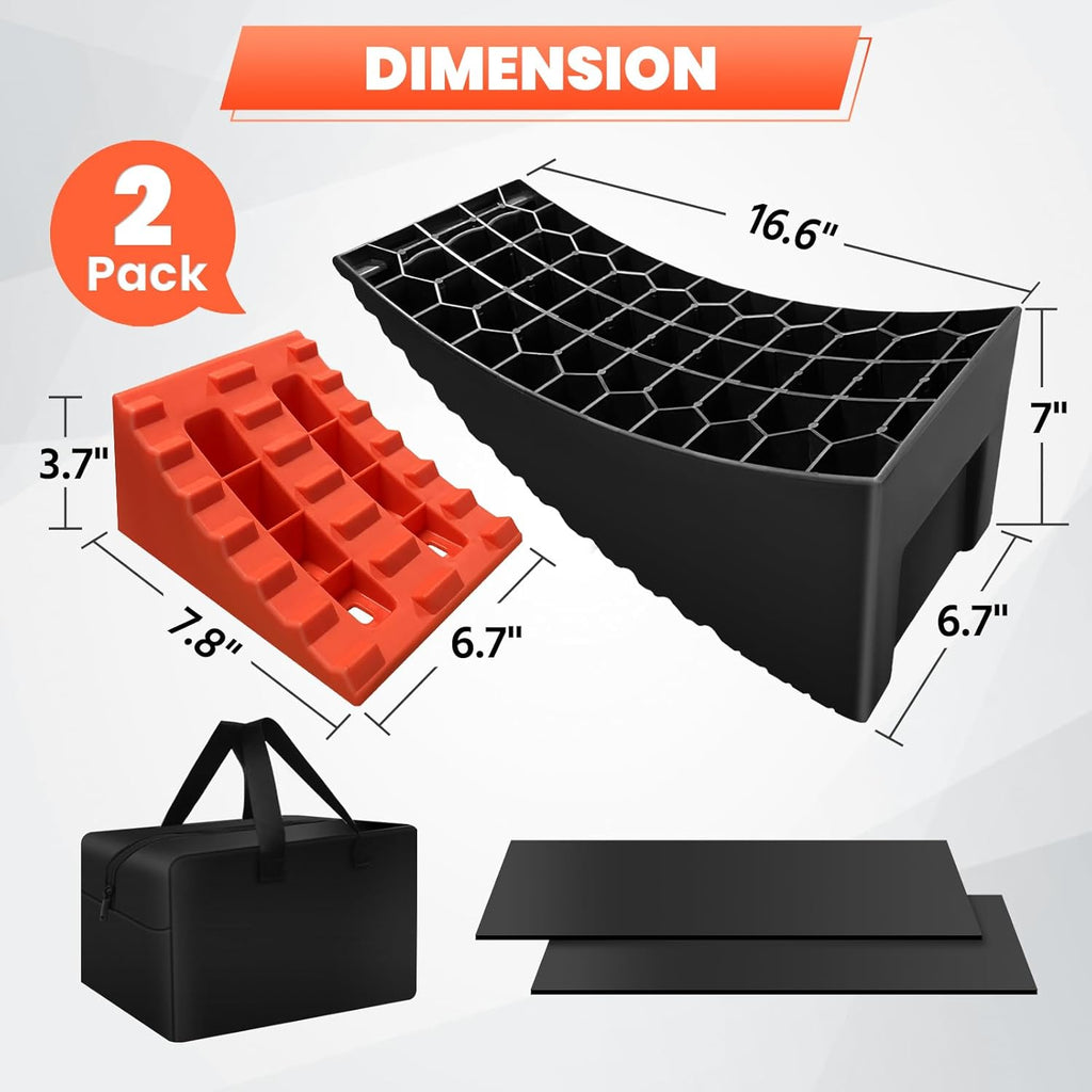 Camper Leveler Premium Kit – 6" Curved RV Leveling System with Wheel Chocks, Rubber Mats & Carry Bag