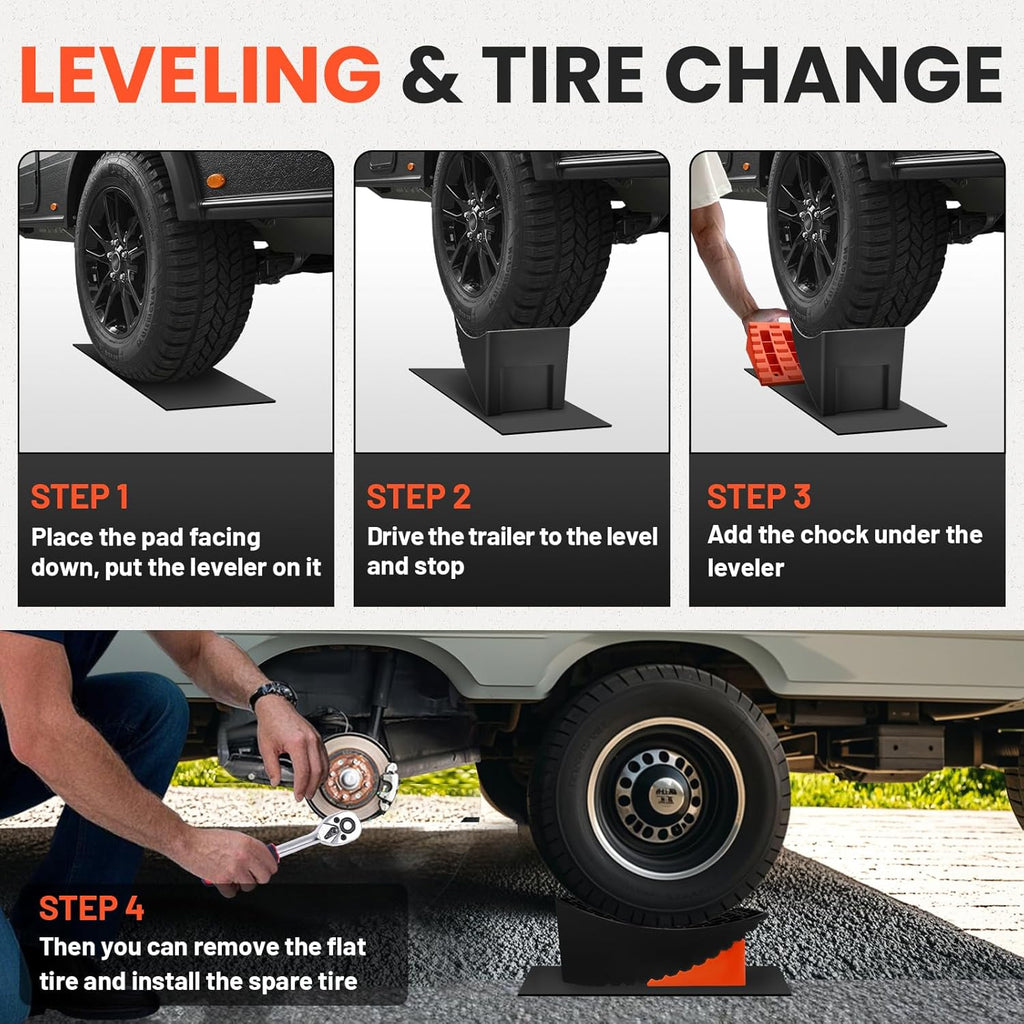 Camper Leveler Premium Kit – 6" Curved RV Leveling System with Wheel Chocks, Rubber Mats & Carry Bag