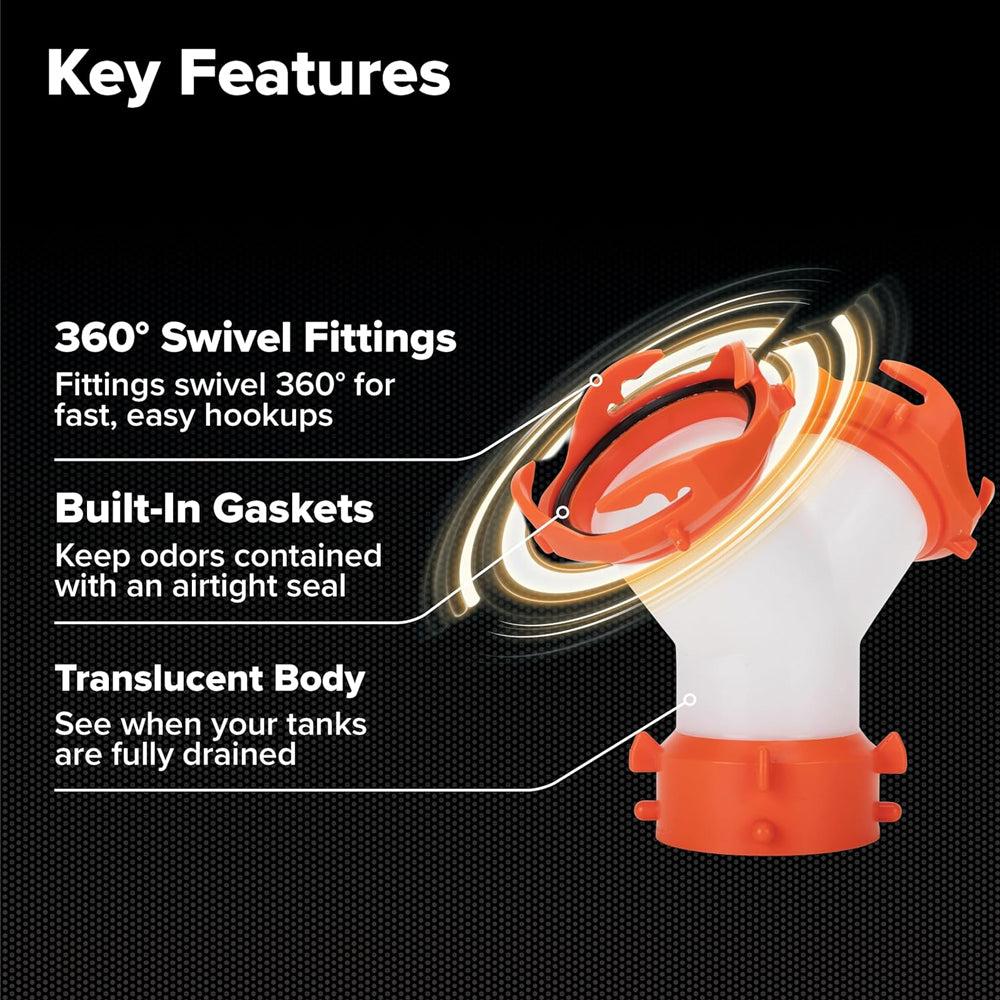 RV Sewer Hose Adapter – Wye (Y-Shaped) with 360° Swivel Ends & Built-in Gaskets | RV Accessories