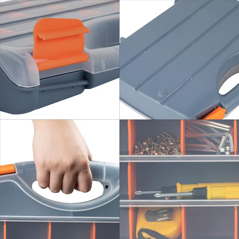 16-Compartment Tool Storage Box – Adjustable Dividers with Transparent Lid & Handle for Screws, Nuts, Bolts | Tool Storage Solutions