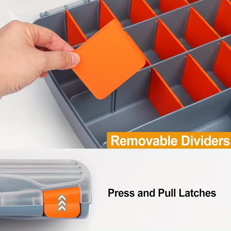 16-Compartment Tool Storage Box – Adjustable Dividers with Transparent Lid & Handle for Screws, Nuts, Bolts | Tool Storage Solutions