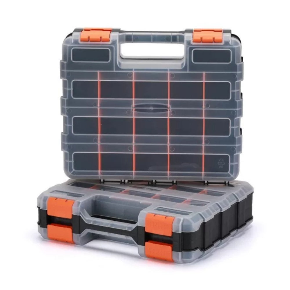 34-Compartment Double-Sided Tool Storage Box – Lockable Heavy-Duty Tray with Removable Dividers & Plastic Backboard | Tool Storage Solutions