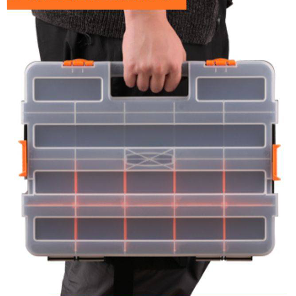34-Compartment Double-Sided Tool Storage Box – Lockable Heavy-Duty Tray with Removable Dividers & Plastic Backboard | Tool Storage Solutions