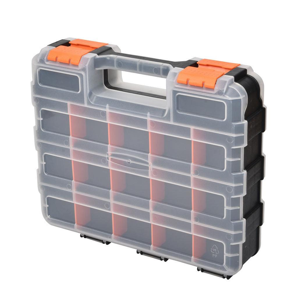 34-Compartment Double-Sided Tool Storage Box – Lockable Heavy-Duty Tray with Removable Dividers & Plastic Backboard | Tool Storage Solutions