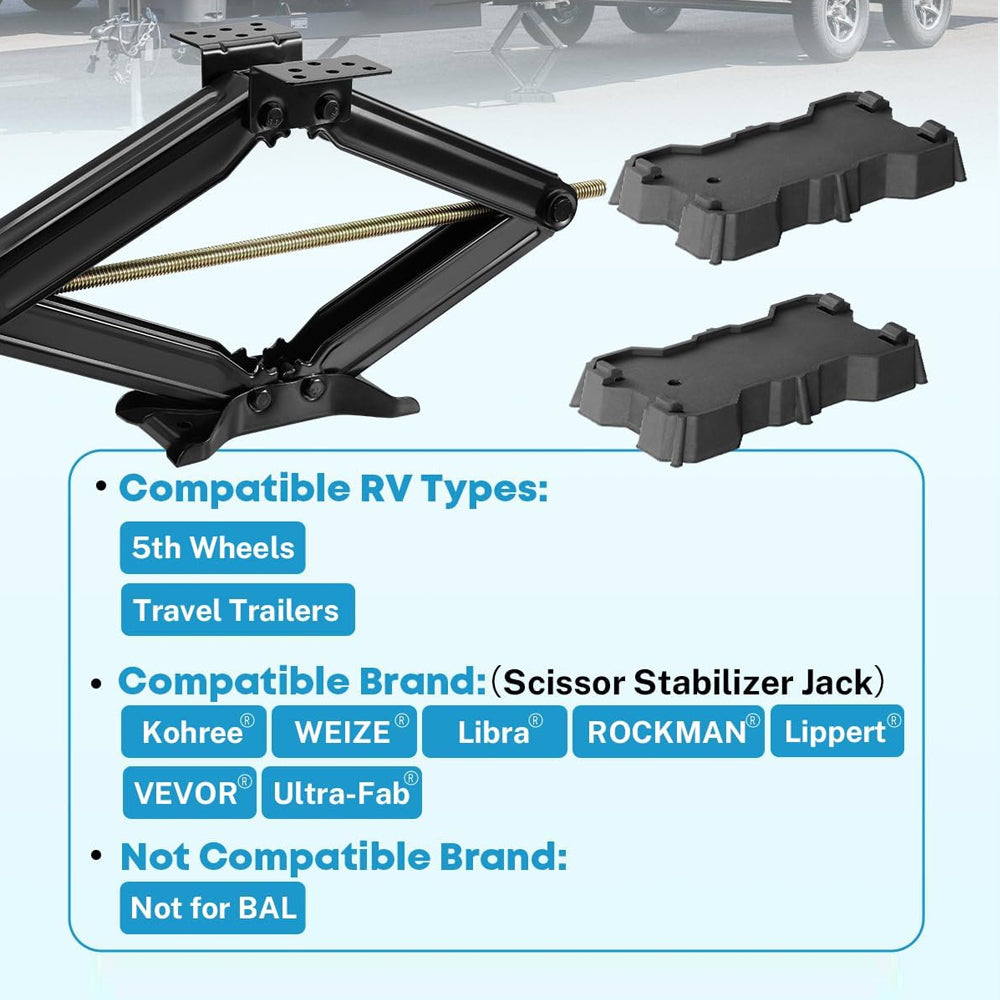 2 Pack RV Stabilizer Jack Pads, Heavy Duty Rubber Scissor Jack Foot Plate Pads, RV Leveling Blocks for Trailer & 5th Wheels, Fits Foot Base 8.75"-9.5" x 5.5"