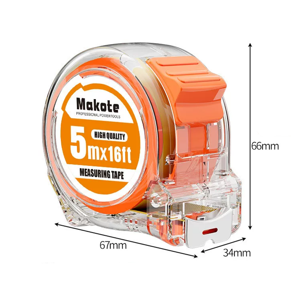 16ft / 5m Measuring Tools – Retractable Stainless Steel Tape, Waterproof & Rustproof with Transparent Hollow Design