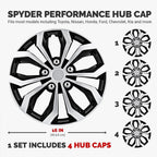 4-Set 16-Inch Spyder Black/Silver Car Wheel Covers – Heavy Duty ABS, Snap-On, Fits Most Cars