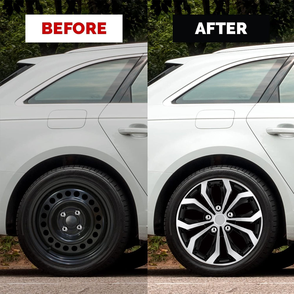 4-Set 16-Inch Spyder Black/Silver Car Wheel Covers – Heavy Duty ABS, Snap-On, Fits Most Cars