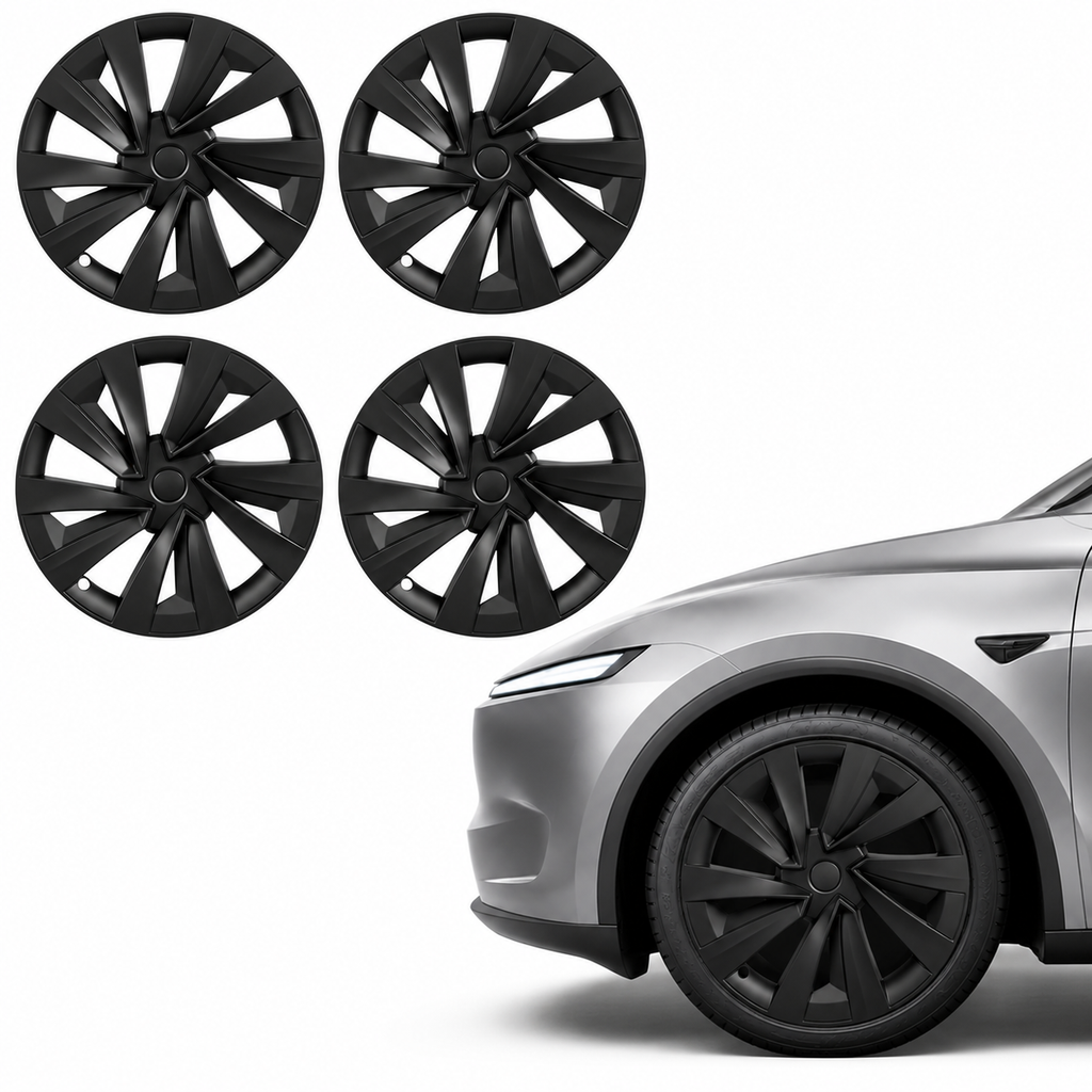 19-Inch Wheel Covers for Tesla Model Y (2025) – Matte Black ABS Snap-On Hubcaps