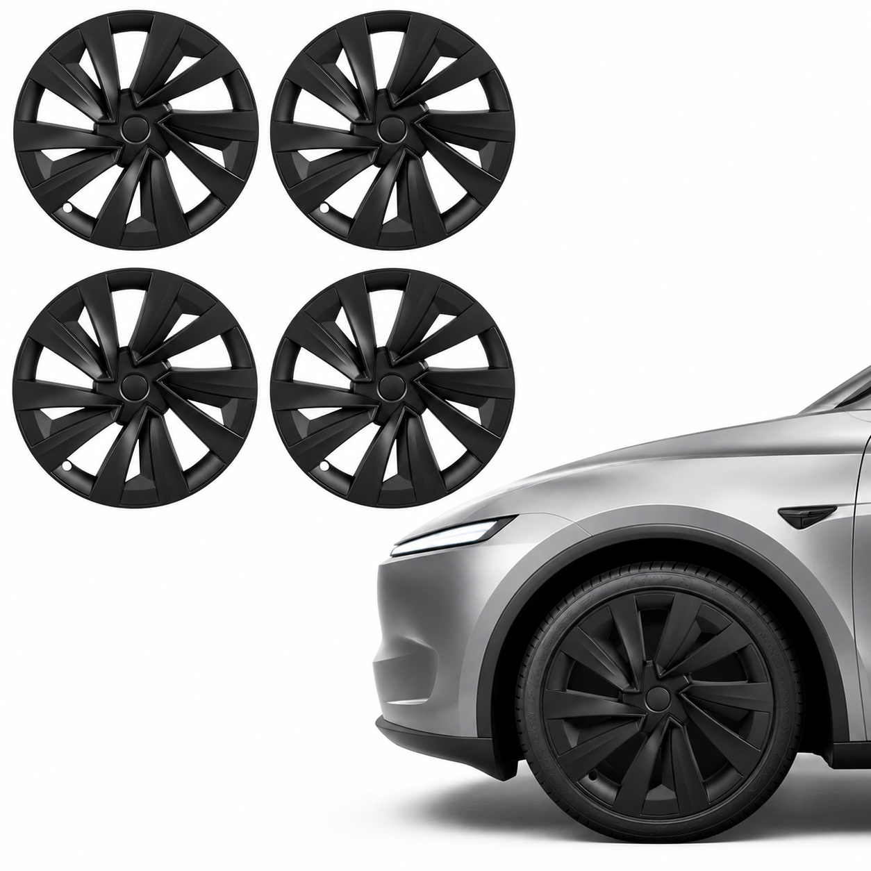 19-Inch Wheel Covers for Tesla Model Y (2025) – Matte Black ABS Snap-On Hubcaps