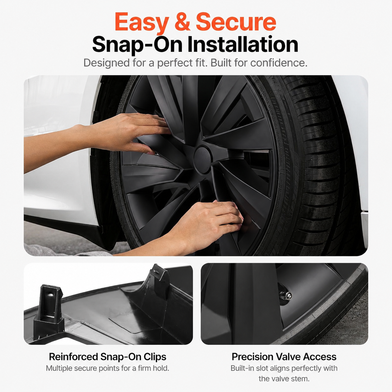 19-Inch Wheel Covers for Tesla Model Y (2025) – Matte Black ABS Snap-On Hubcaps