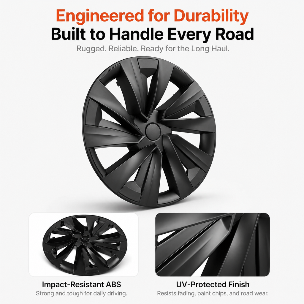 19-Inch Wheel Covers for Tesla Model Y (2025) – Matte Black ABS Snap-On Hubcaps