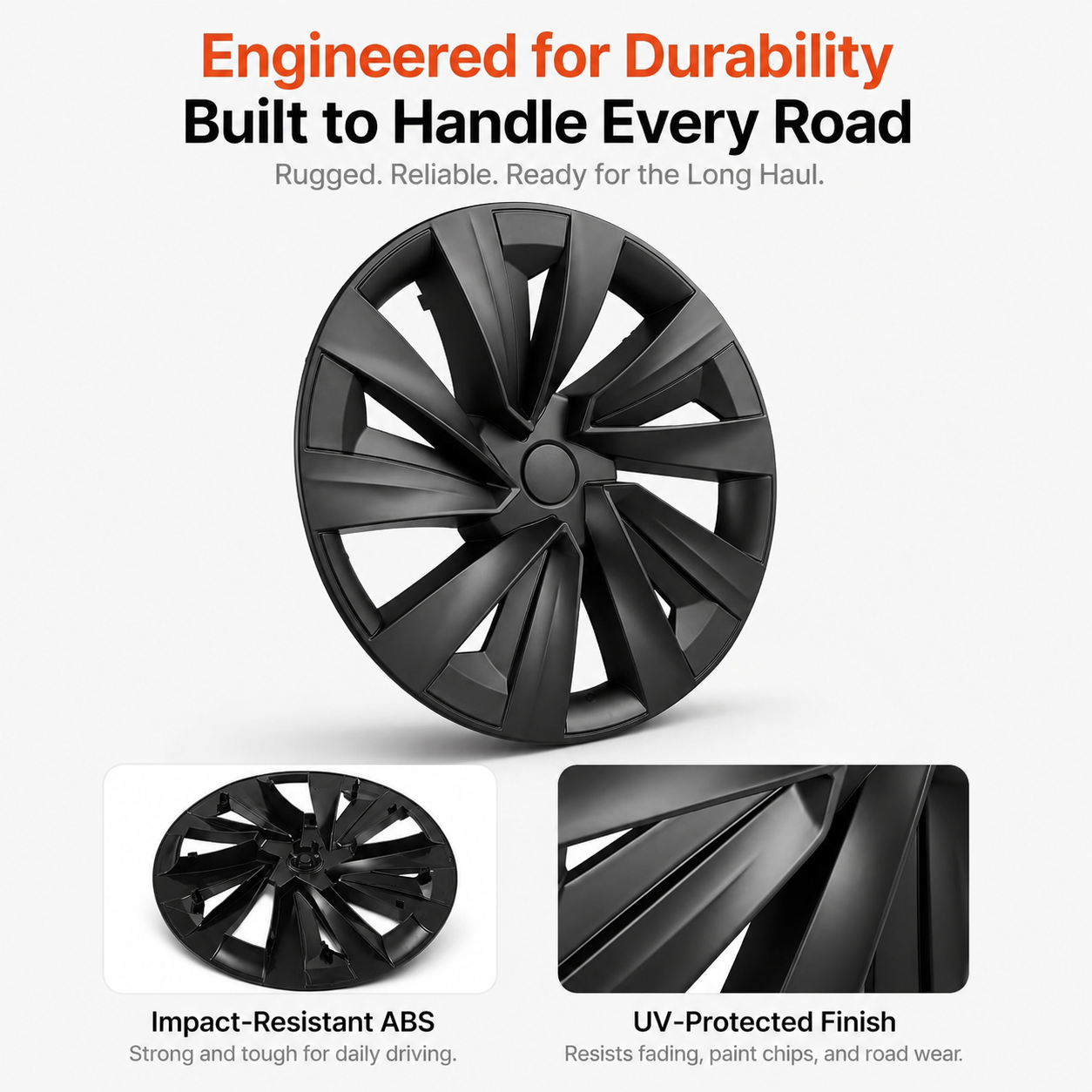 19-Inch Wheel Covers for Tesla Model Y (2025) – Matte Black ABS Snap-On Hubcaps