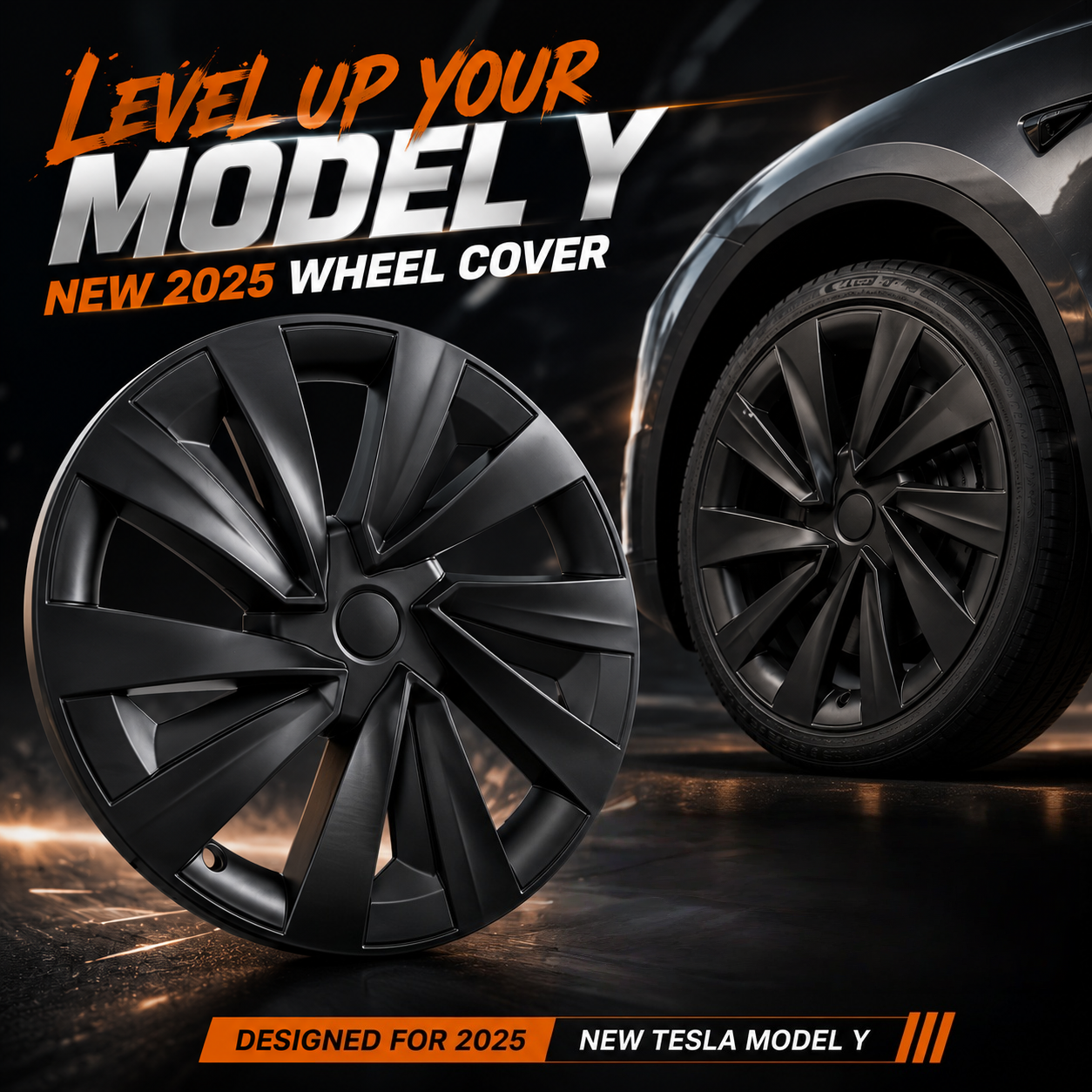 19-Inch Wheel Covers for Tesla Model Y (2025) – Matte Black ABS Snap-On Hubcaps