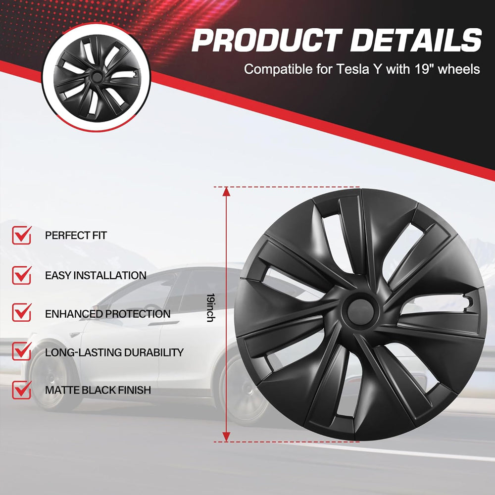 4PCS Wheel Covers 19 Inch for Tesla Model Y 2024, Hubcaps Dark Wheel Cover Hubcaps Compatible with Tesla Model Y Accessories 2024 2023 2022 2021, 4 Pcs Rim Protector( Asymmetry) 