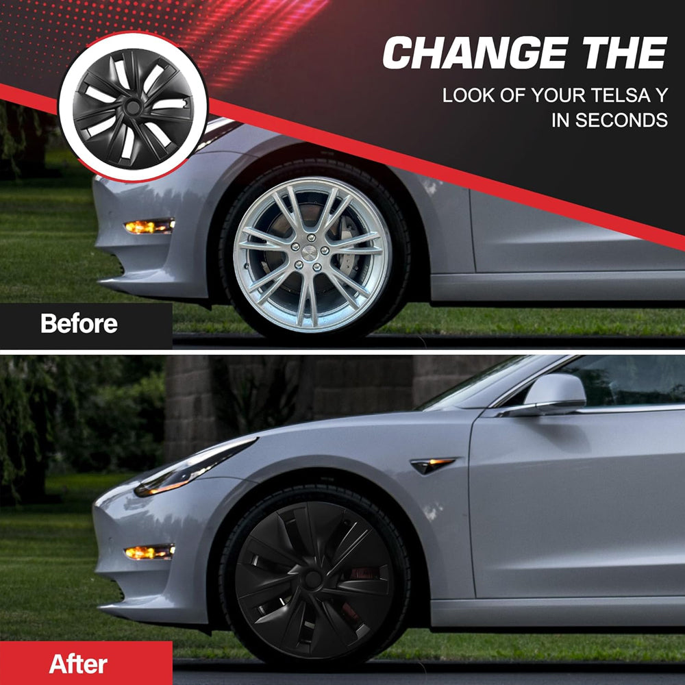 4PCS Wheel Covers 19 Inch for Tesla Model Y 2024, Hubcaps Dark Wheel Cover Hubcaps Compatible with Tesla Model Y Accessories 2024 2023 2022 2021, 4 Pcs Rim Protector( Asymmetry) 