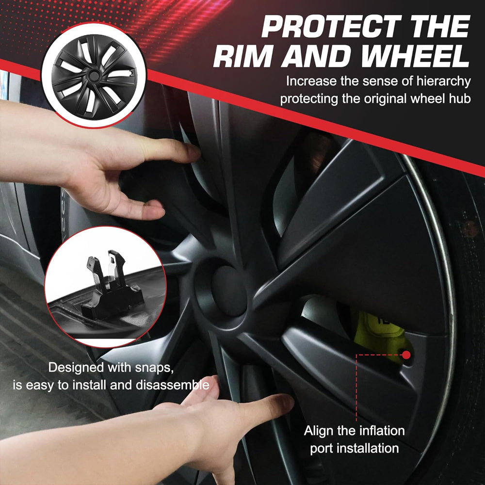 4PCS Wheel Covers 19 Inch for Tesla Model Y 2024, Hubcaps Dark Wheel Cover Hubcaps Compatible with Tesla Model Y Accessories 2024 2023 2022 2021, 4 Pcs Rim Protector( Asymmetry) 