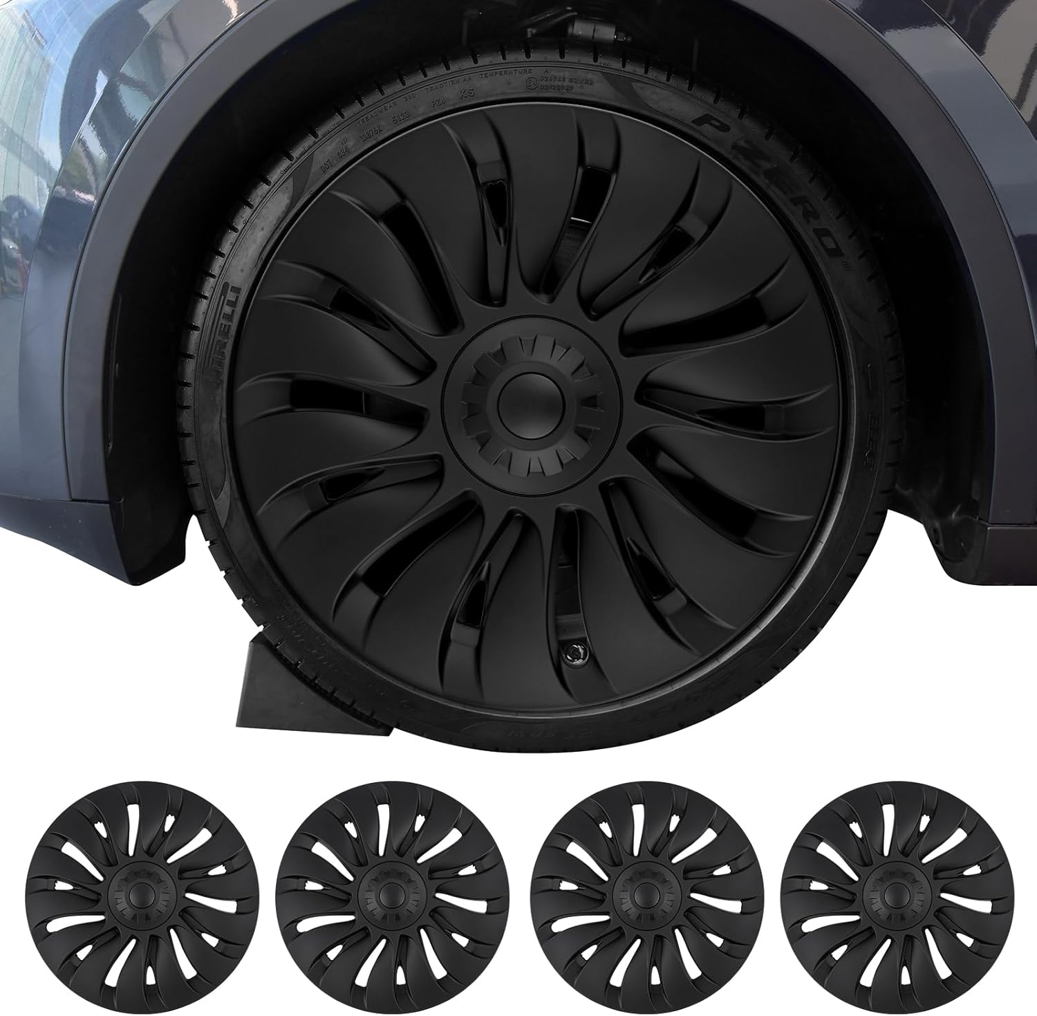 19-Inch Car Wheel Covers for Tesla Model Y – Matte Black ABS with Rim Protectors (2021–2024)