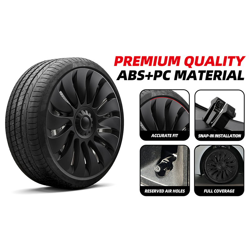 19-Inch Car Wheel Covers for Tesla Model Y – Matte Black ABS with Rim Protectors (2021–2024)