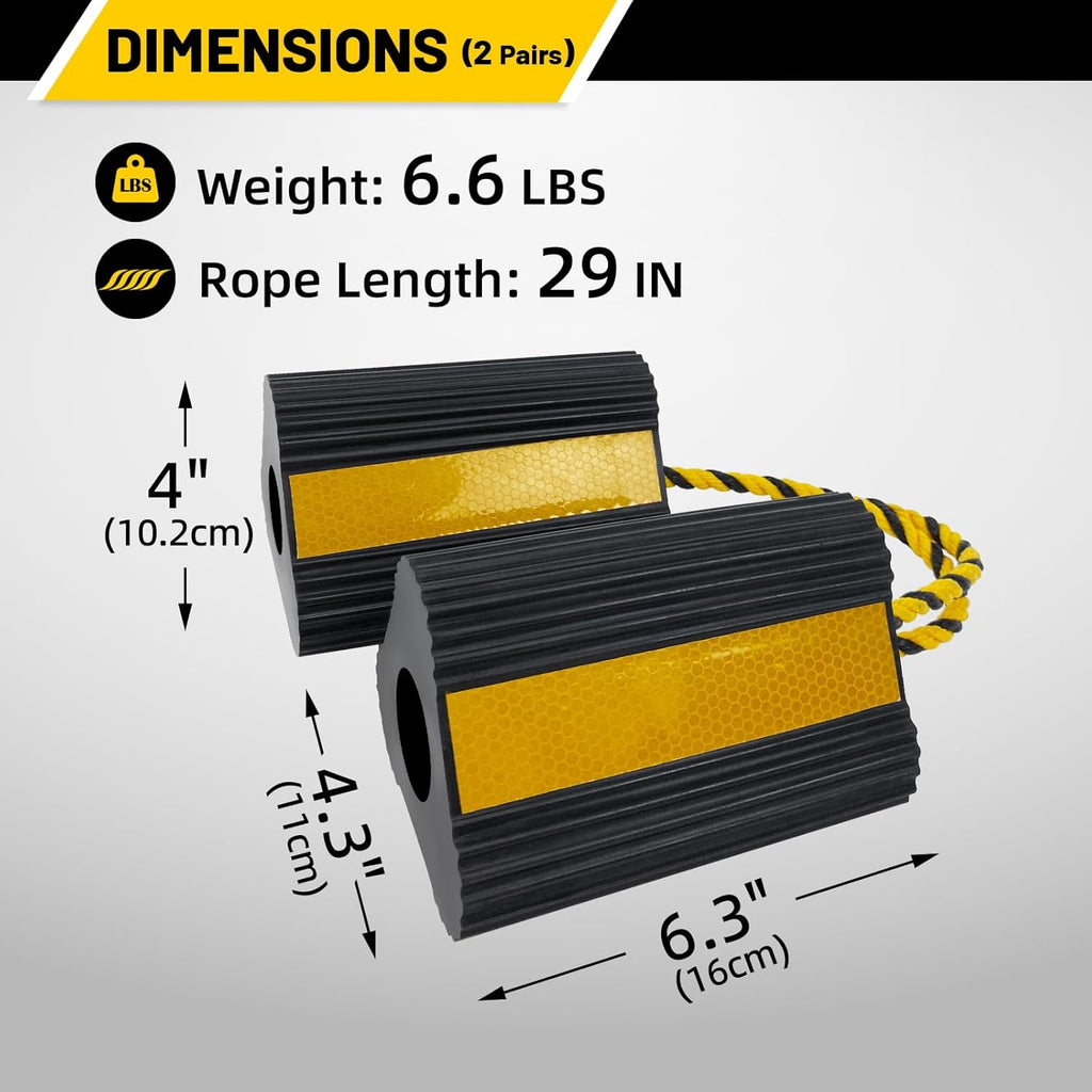 4PCS RV Wheel Chocks – Rubber Tire Chock Blocks with Rope for RV, Camper, Trailer & Truck | RV Accessories