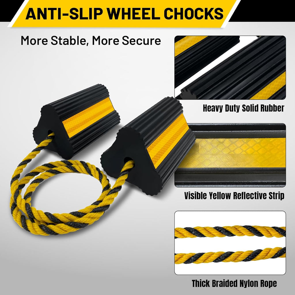 Wheel Chock Rope 4PCS RV Wheel Chocks – Rubber Tire Chock Blocks with Rope for RV, Camp ...