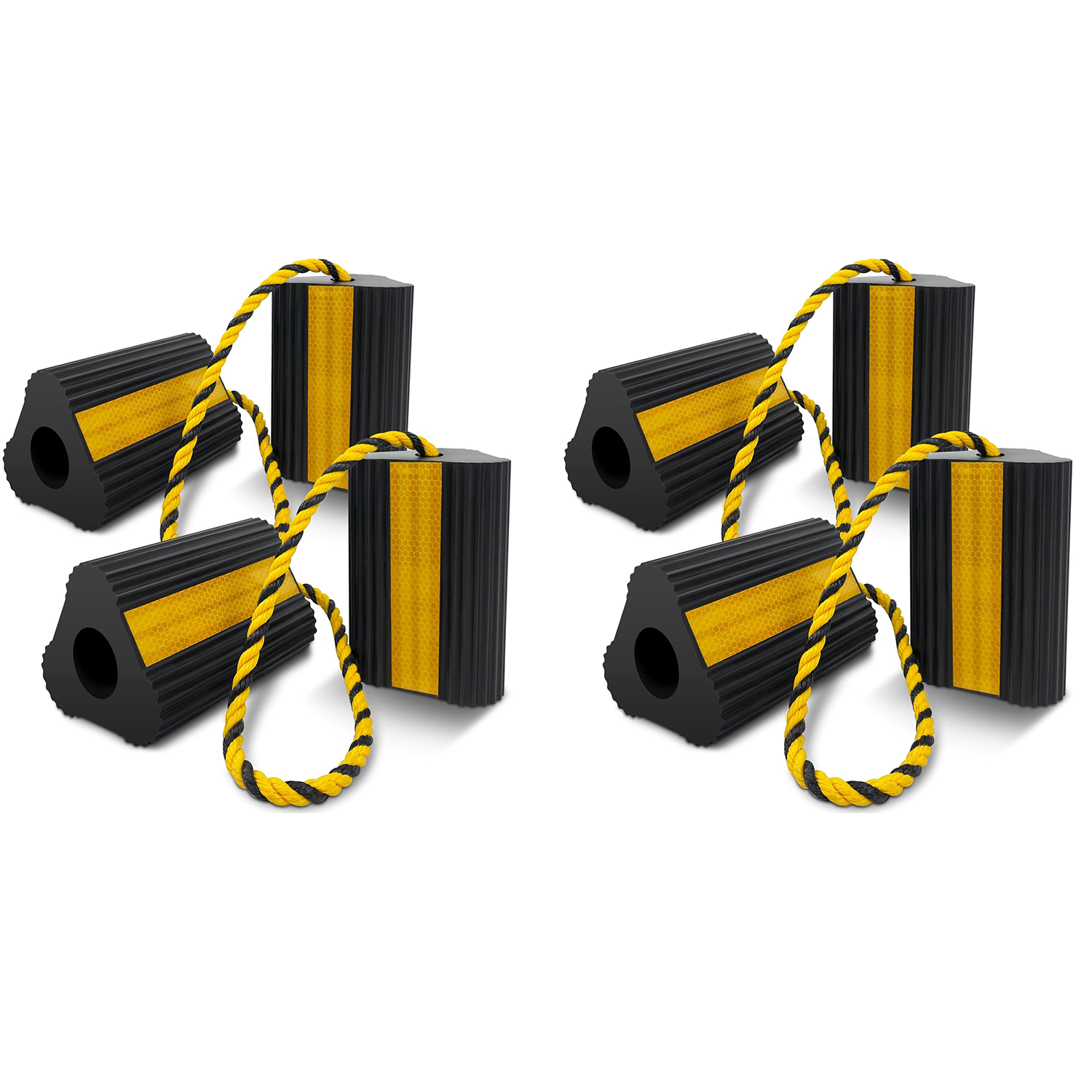 4PCS RV Wheel Chocks – Rubber Tire Chock Blocks with Rope for RV, Camper, Trailer & Truck | RV Accessories