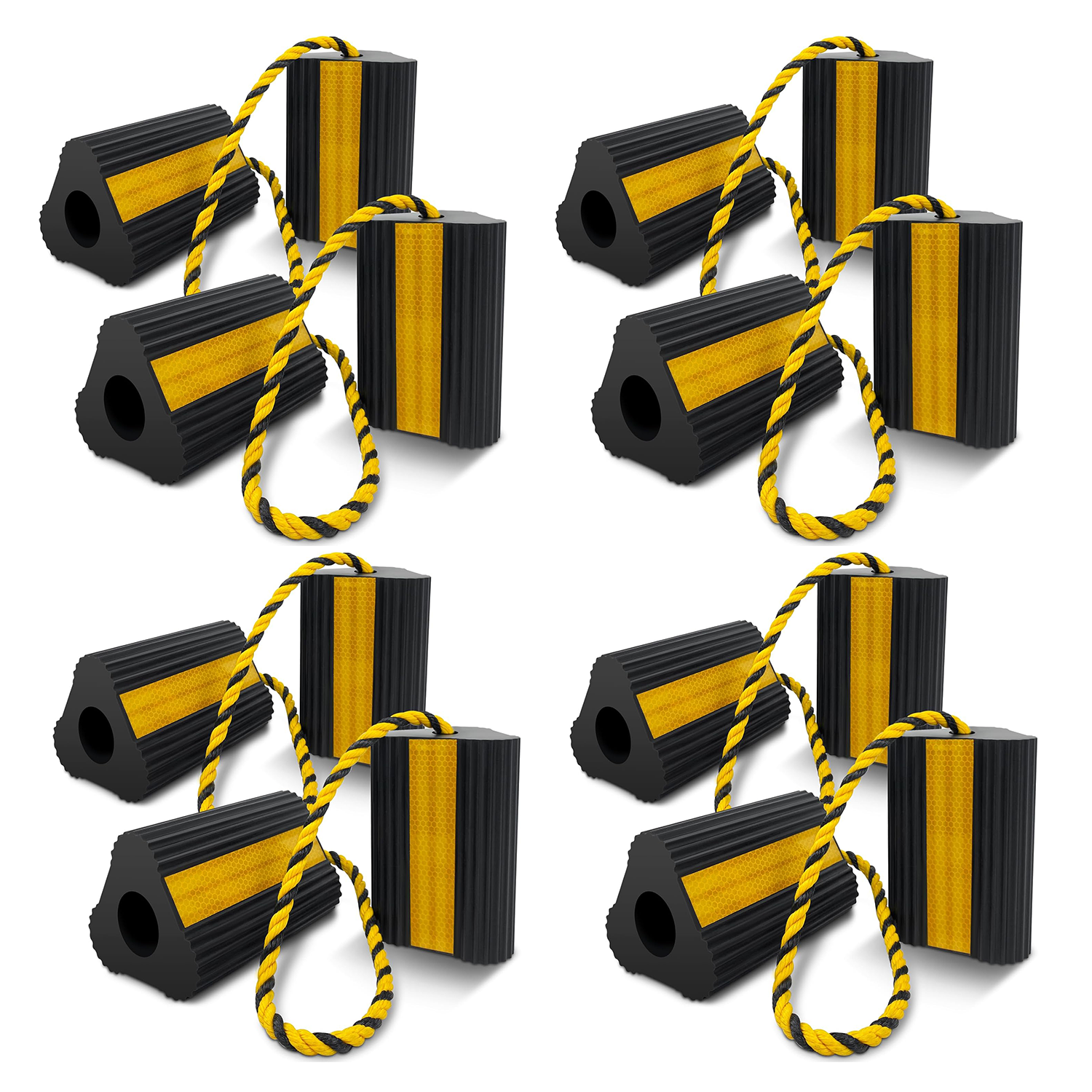 4PCS RV Wheel Chocks – Rubber Tire Chock Blocks with Rope for RV, Camper, Trailer & Truck | RV Accessories