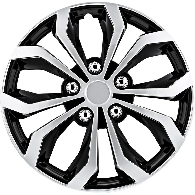 4-Set 16-Inch Spyder Black/Silver Car Wheel Covers – Heavy Duty ABS, Snap-On, Fits Most Cars