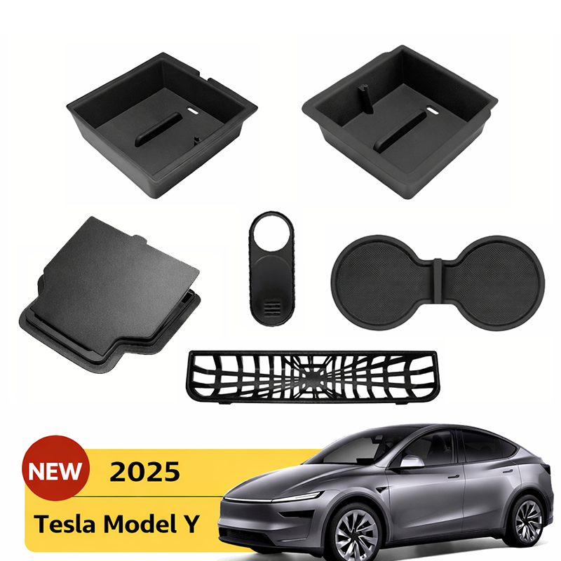 Tesla Model Y Juniper & Model 3 Highland Center Console Organizer – 6Pcs Silicone Storage Kit 2024–2026 with Hidden Box, Smooth Slide & Rear Air Vent Protector
