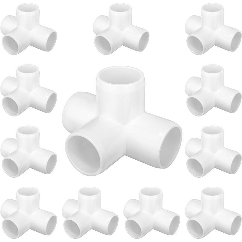 12-Pack 4-Way PVC Tube Connectors – 1" Furniture Grade Elbow & Side Outlet Tees for DIY PVC Furniture, Greenhouse, and Tent Frames