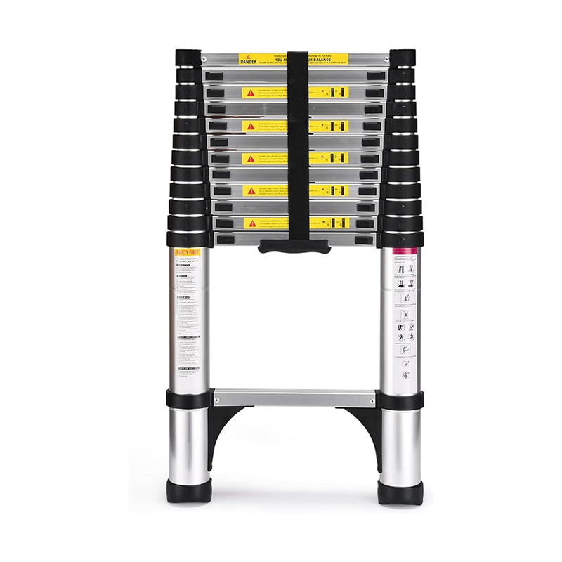 Telescoping Ladder,Aluminum Lightweight Extension Ladder with 2 Triangle Stabilizers, Heavy Duty 150kg Max Capacity, Multi-Purpose Collapsible Ladder for RV or Outdoor Work